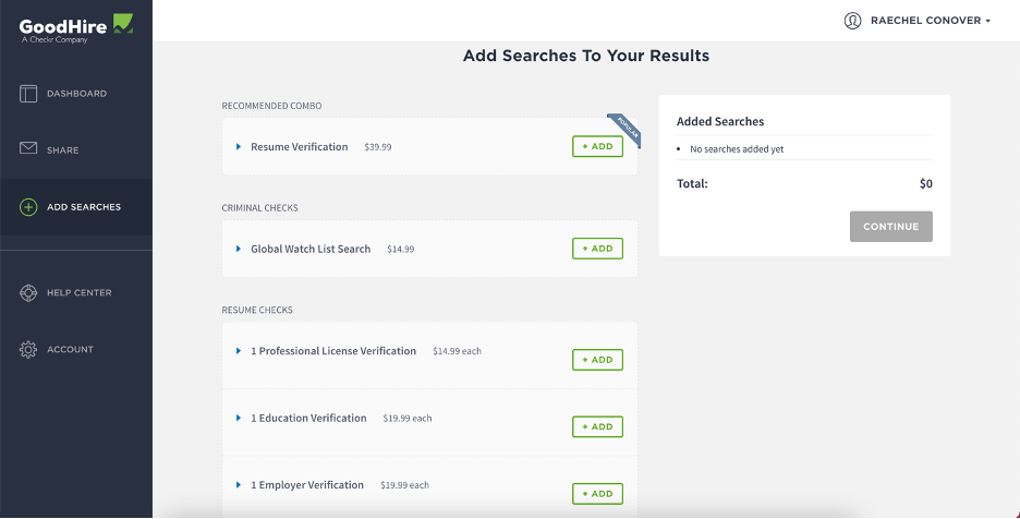 GoodHire candidate dashboard