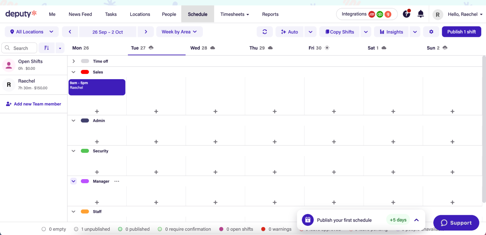 Deputy schedule view