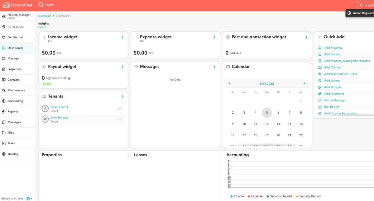 managecasa dashboard screenshot