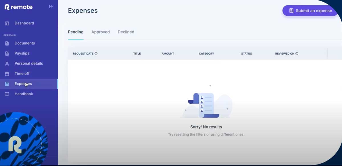 remote employee side expenses tab screenshot