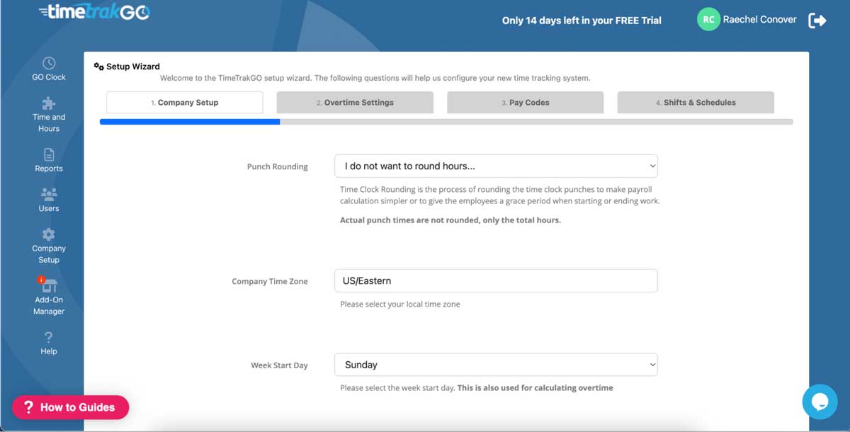 timetrakgo setup wizard screenshot