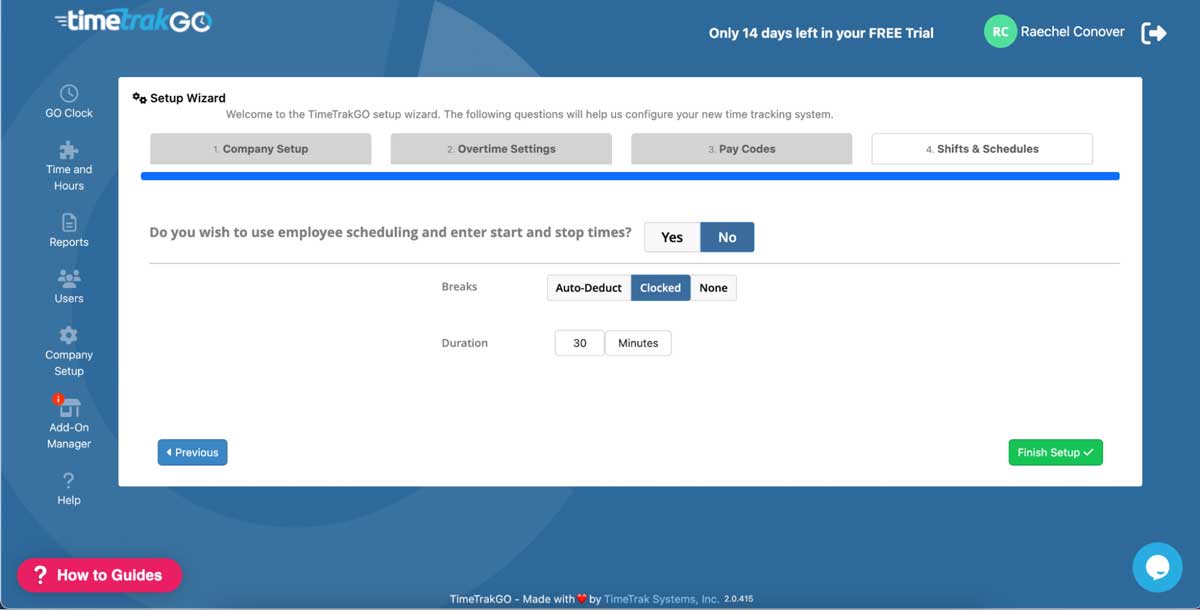 timetrakgo basic scheduling features screenshot