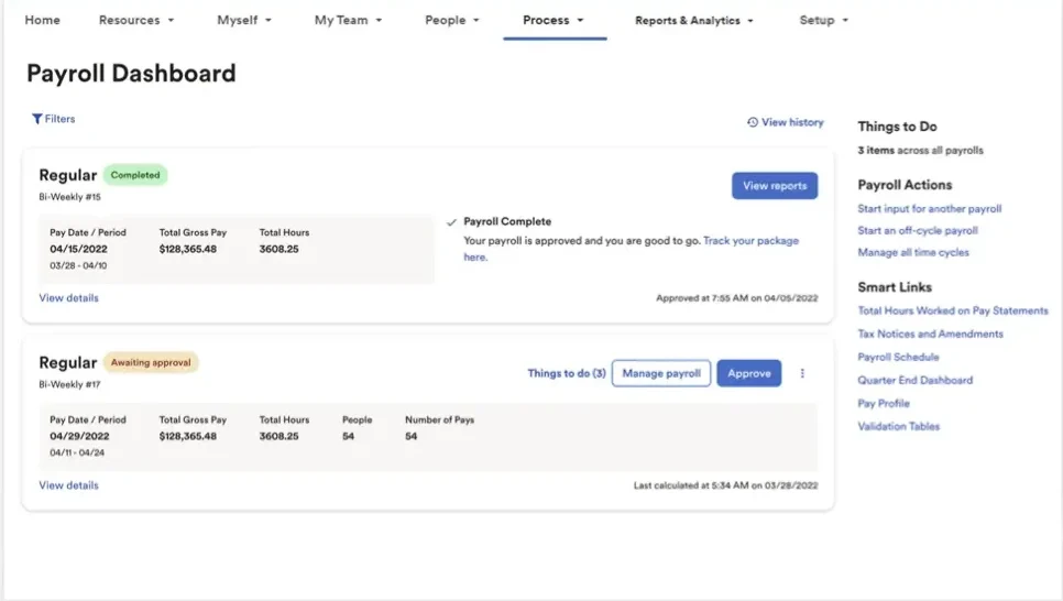 adp payroll dashboard screenshot