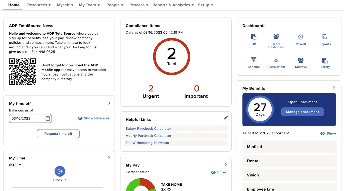 adp totalsource dashboard screenshot