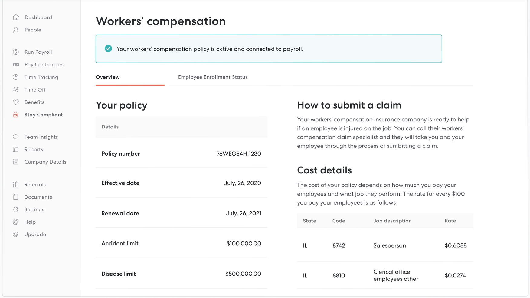 gusto workers comp screenshot
