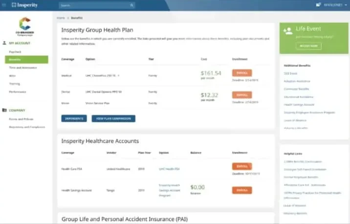 insperity benefits screenshot