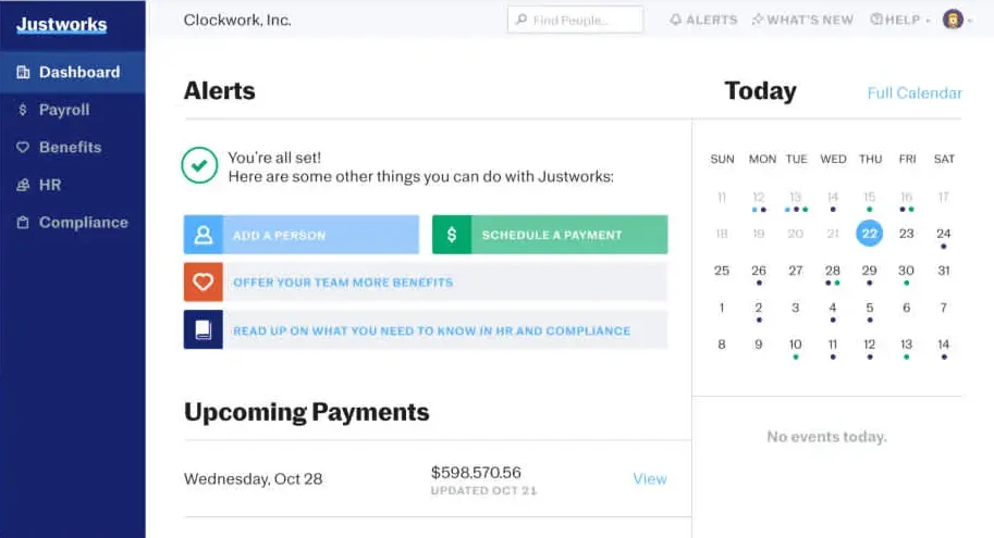 justworks dashboard screenshot