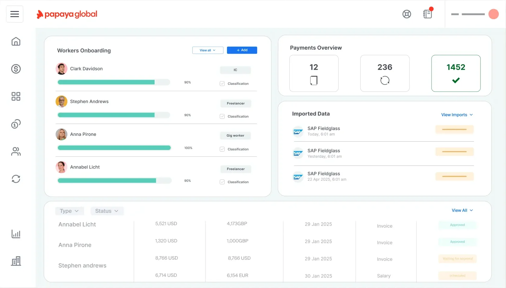 papaya global dashboard screenshot