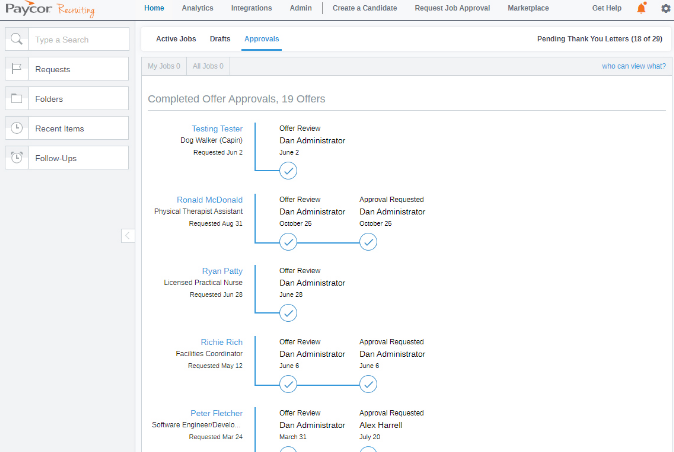 paycor approvals page screenshot
