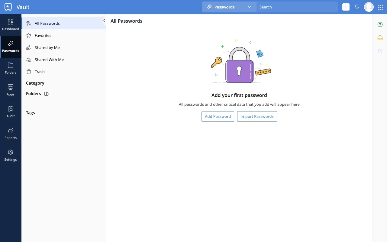 zoho vault passwords page screenshot