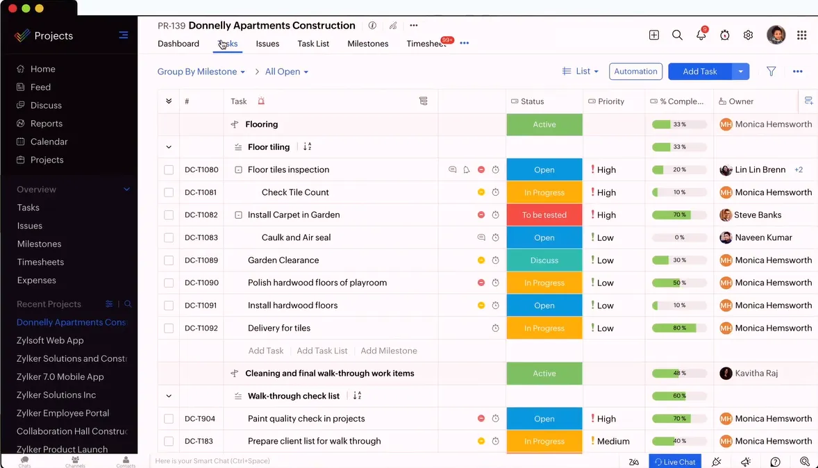 zoho projects task view