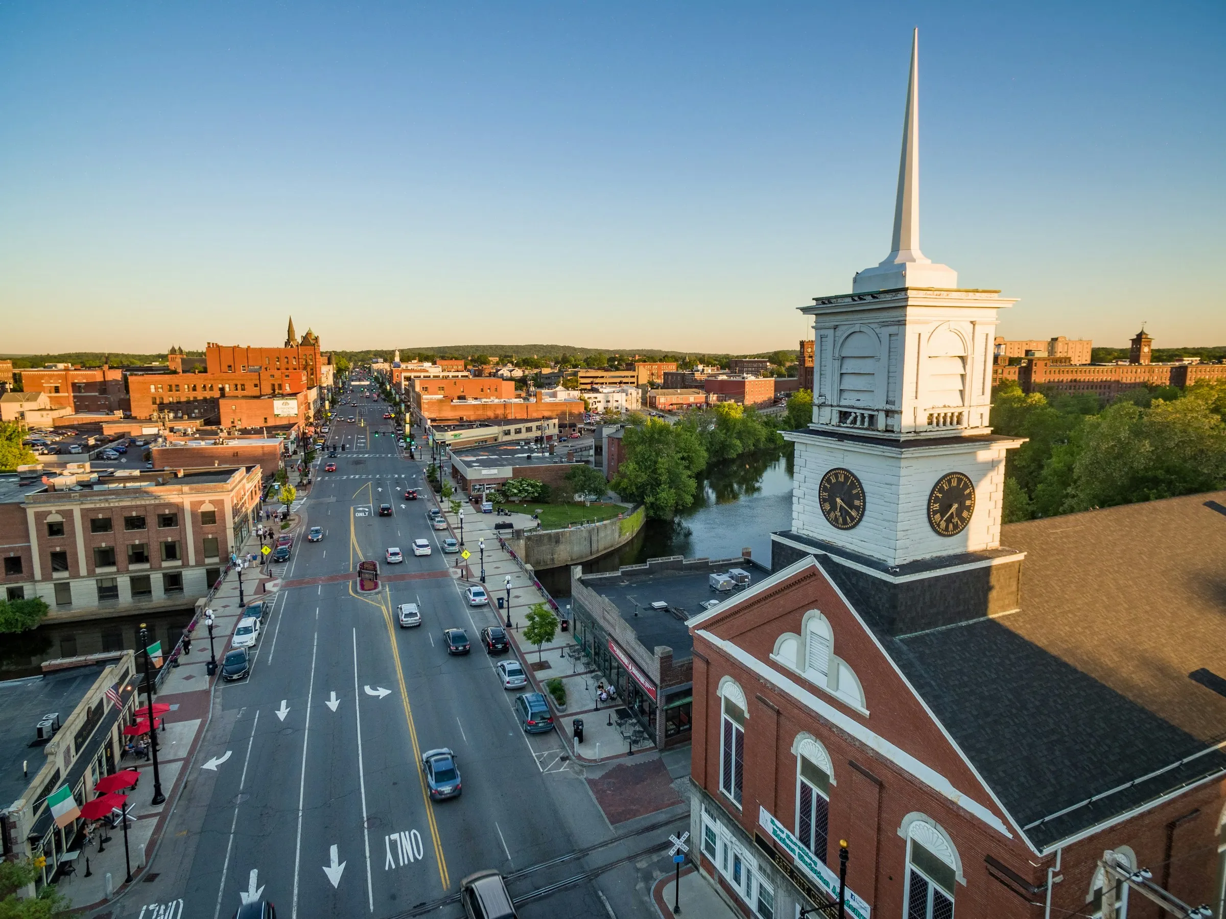 an aerial view of downtown Nashua, NH.