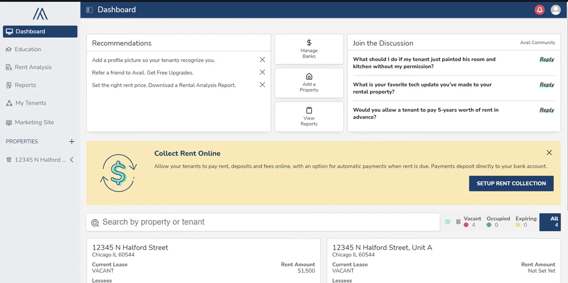 avail demo dashboard screenshot