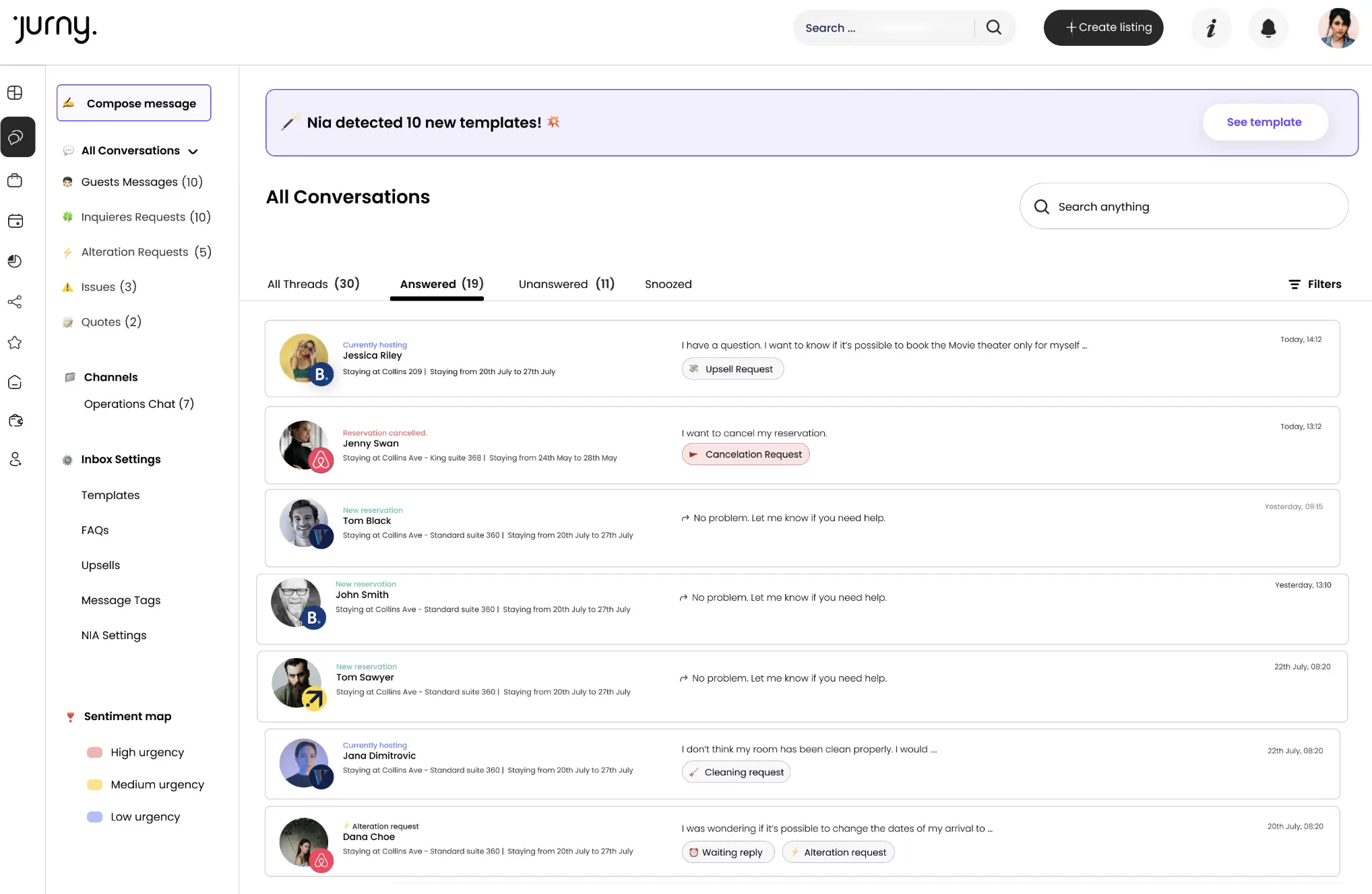 jurny messaging page