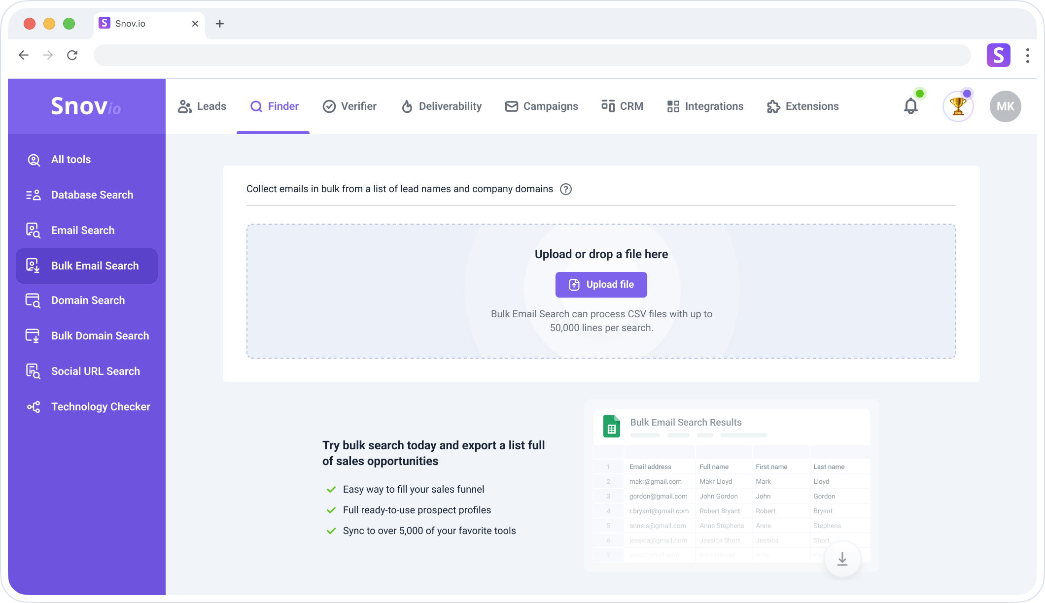 snov.io bulk email search