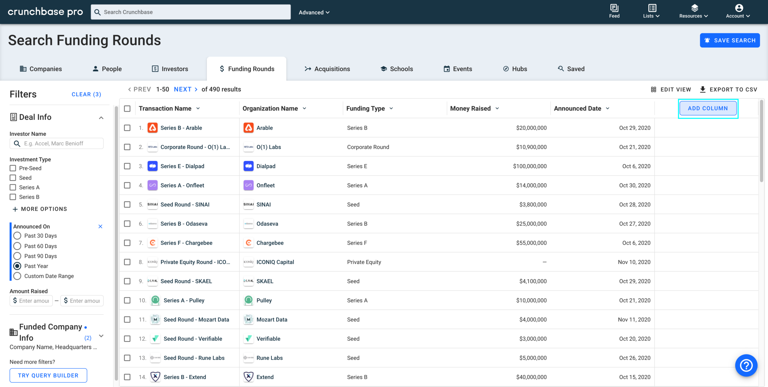 crunchbase funding page