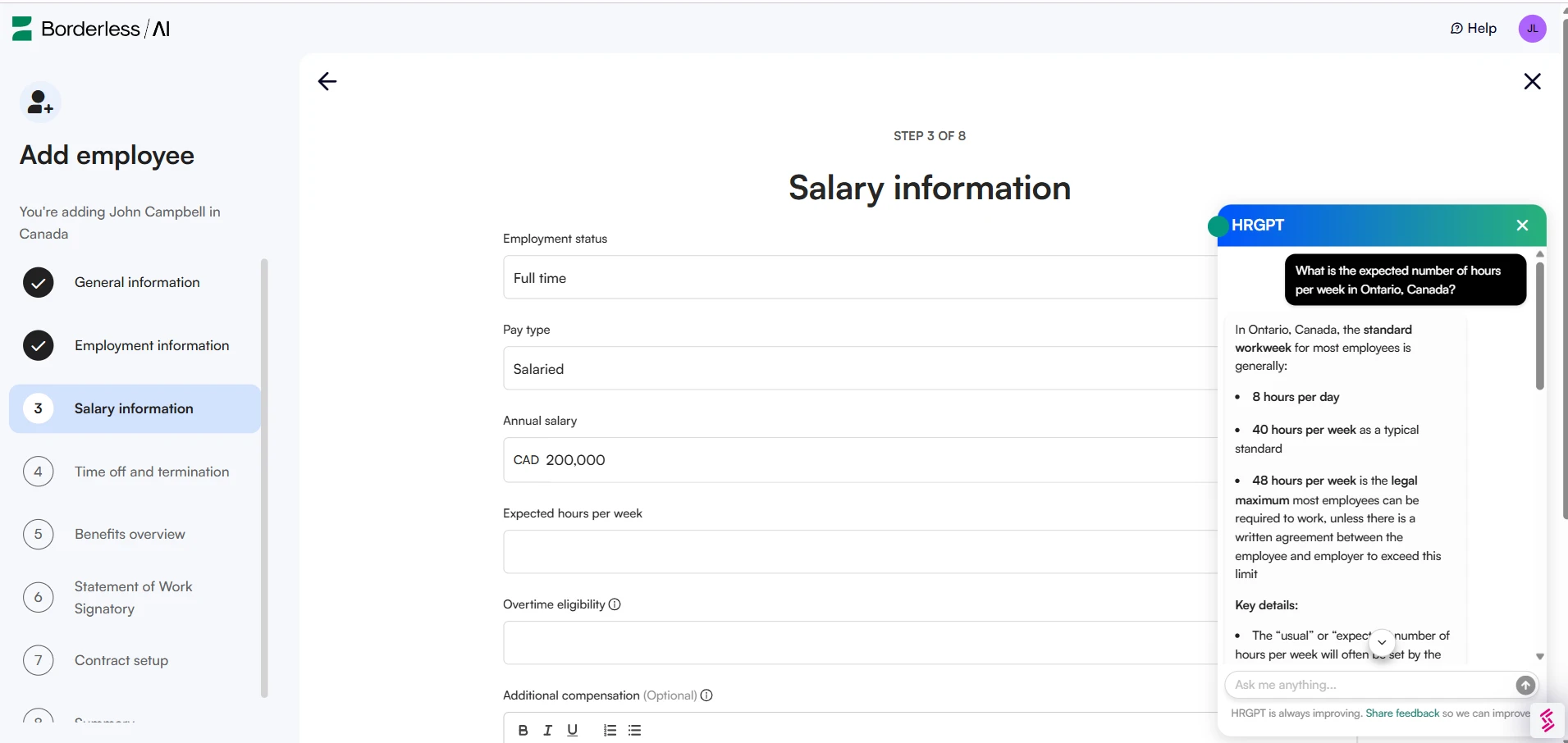 borderless ai new hire salary info