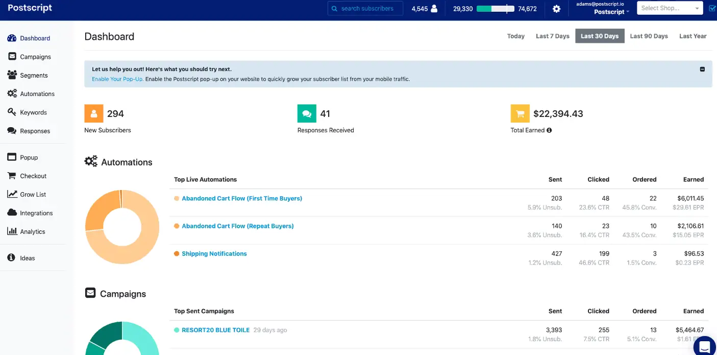 postscript dashboard
