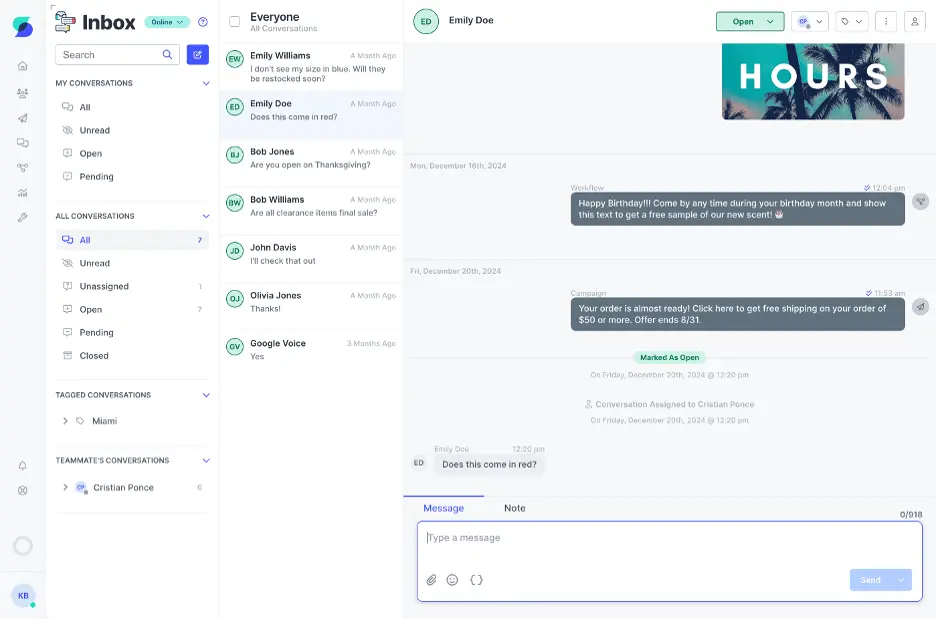 slicktext inbox