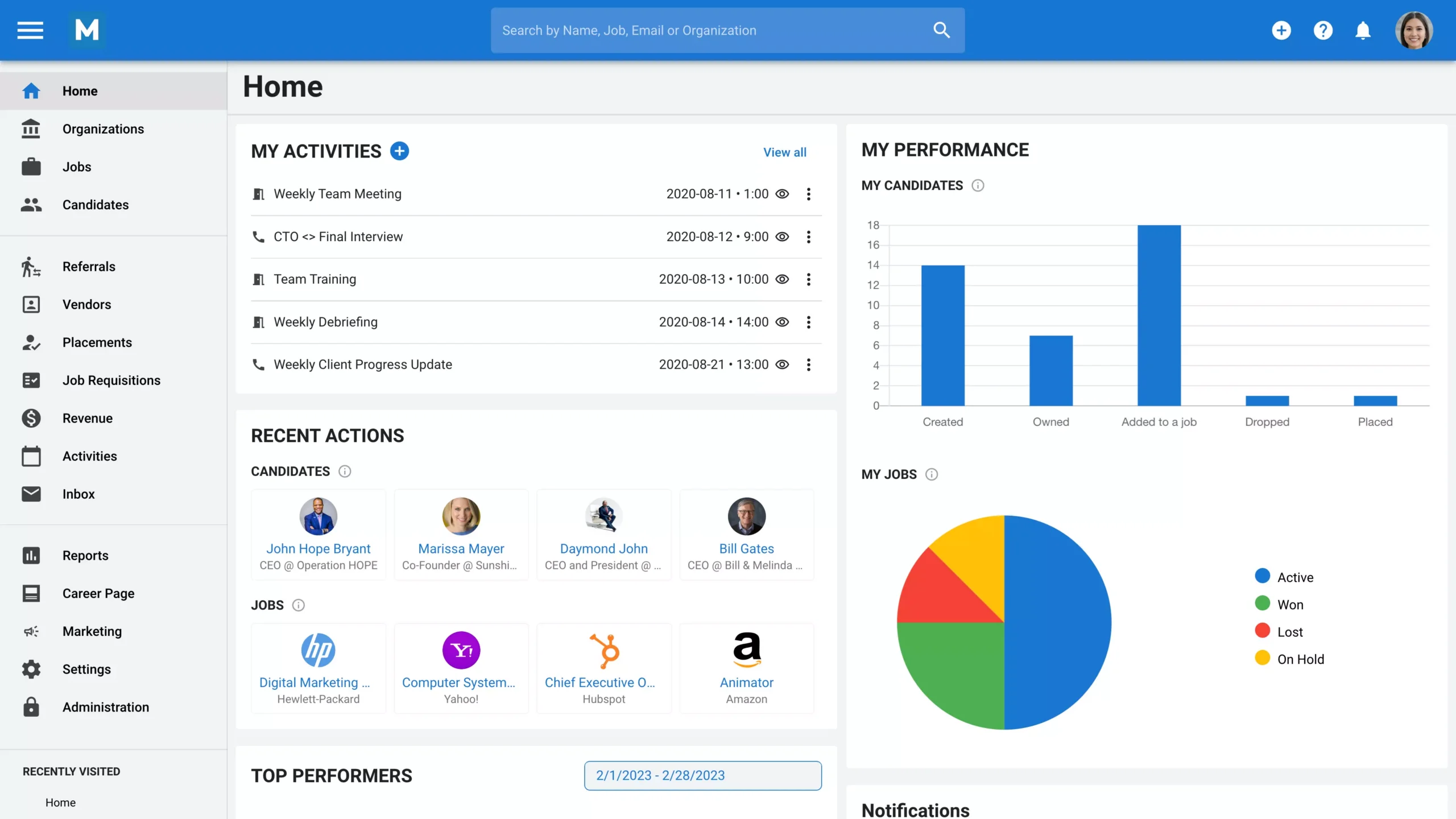 manatal dashboard